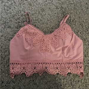 Elegant Lace Trim Pink Top